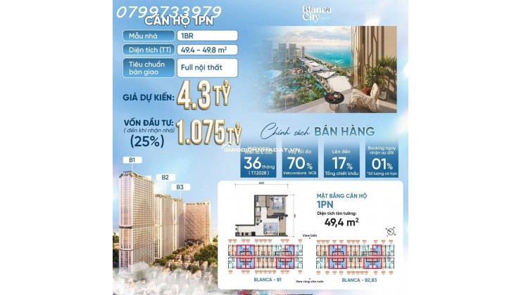 Căn hộ 5 sao biển Vũng Tàu, chỉ 700 triệu nhận nhà full nội thất 0799733979